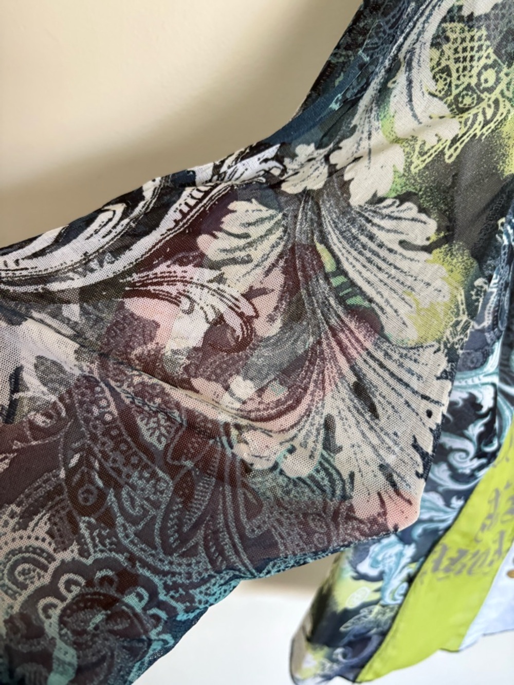 Elisa Cavaletti Mixed Media Sheer Paisley & Ruffle Top - Rare Art Piece - Picture 10 of 14